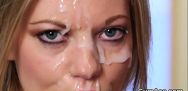  Unusual doll gets cumshot on her face eating all the spunk